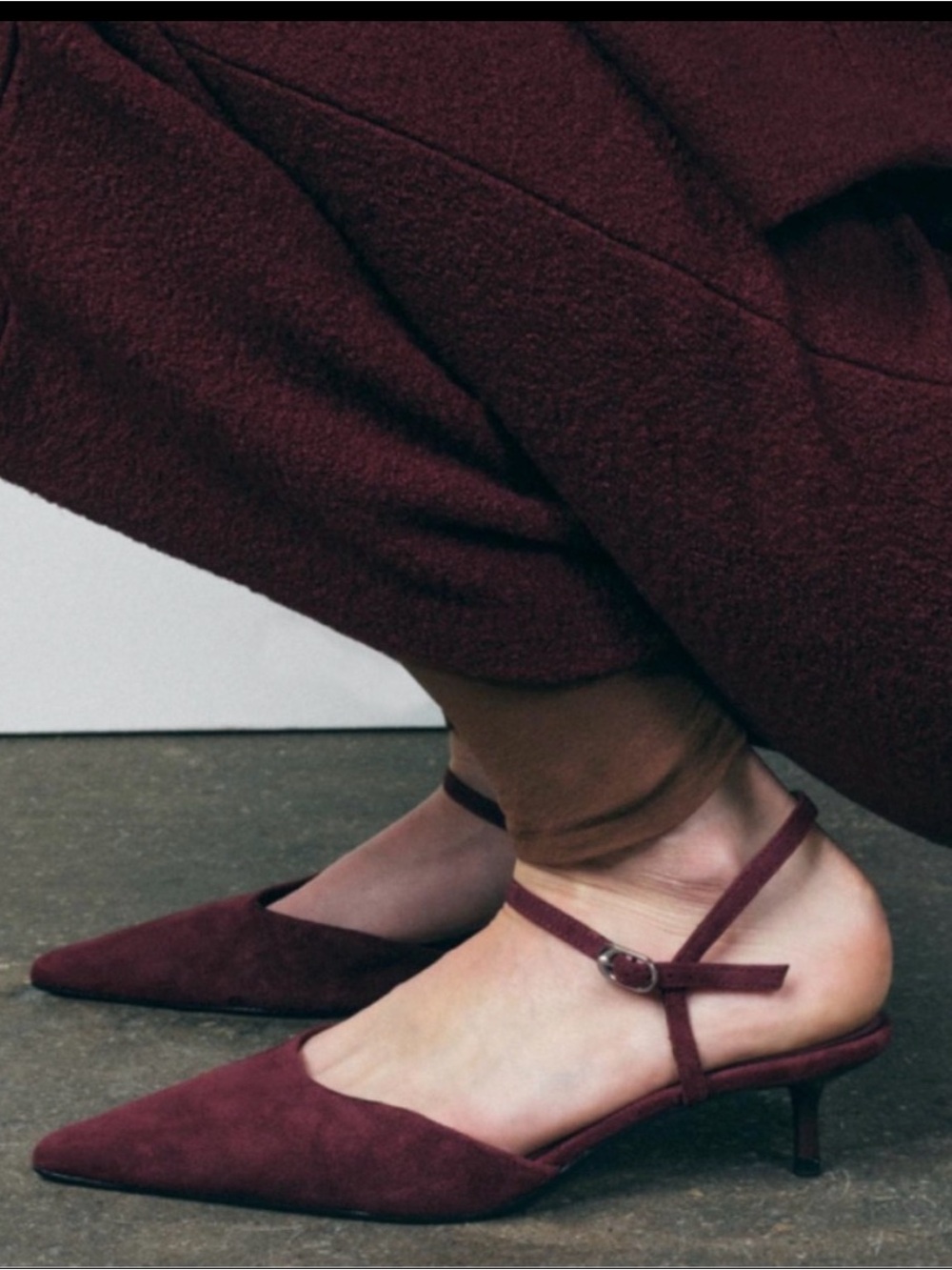 Zara Kitten Heel Burgandy Pointed-Toe Suede kitten Heel Red Kitten Heel Size 36